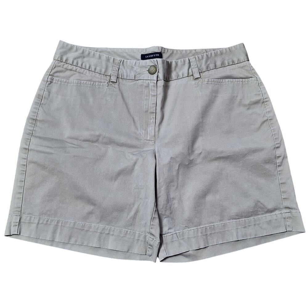 Lands' End Women 10 Beige Khaki Flat Front Uniform Cotton Stretch Shorts